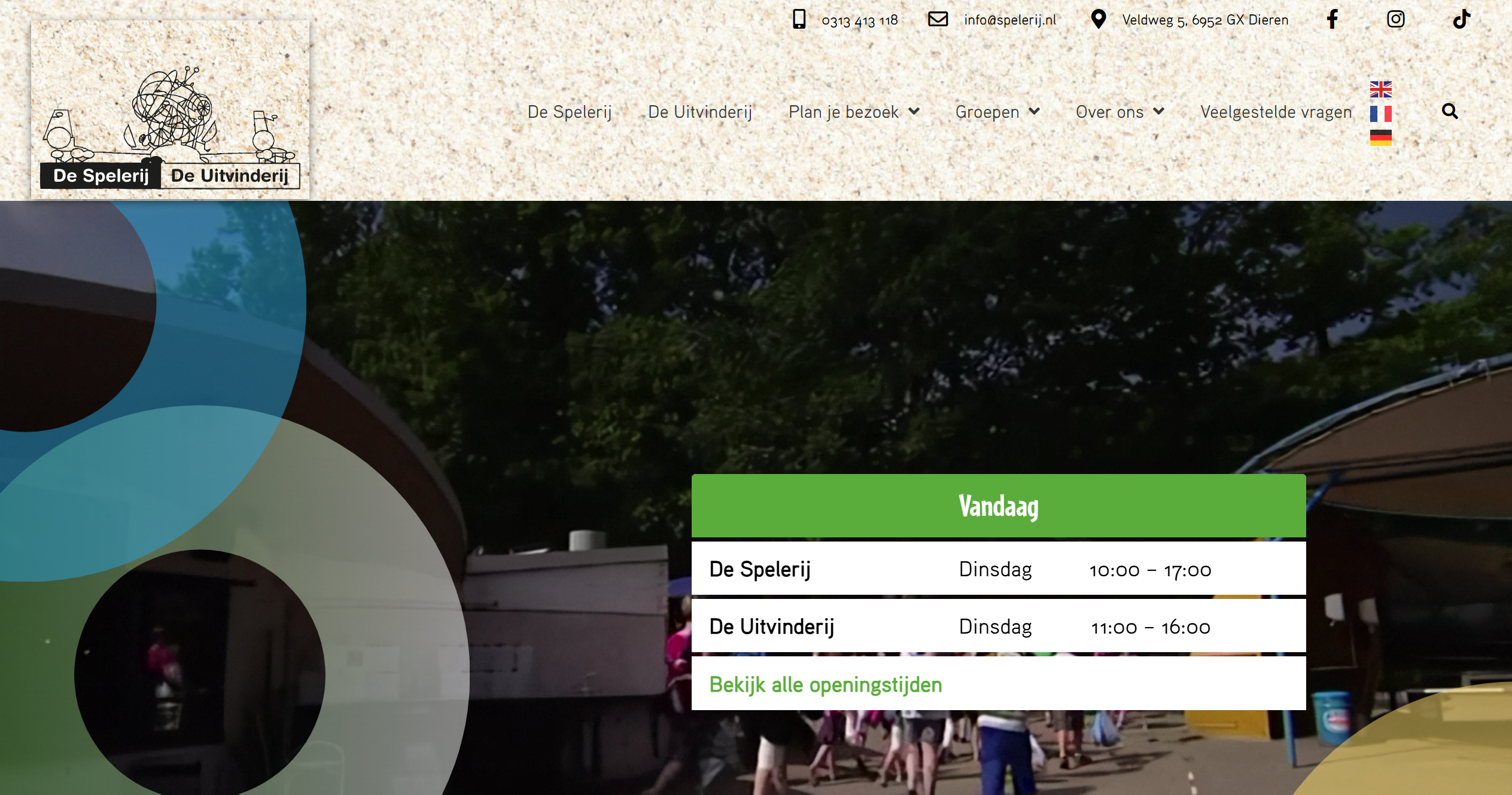 Screenshot van de website van De Spelerij